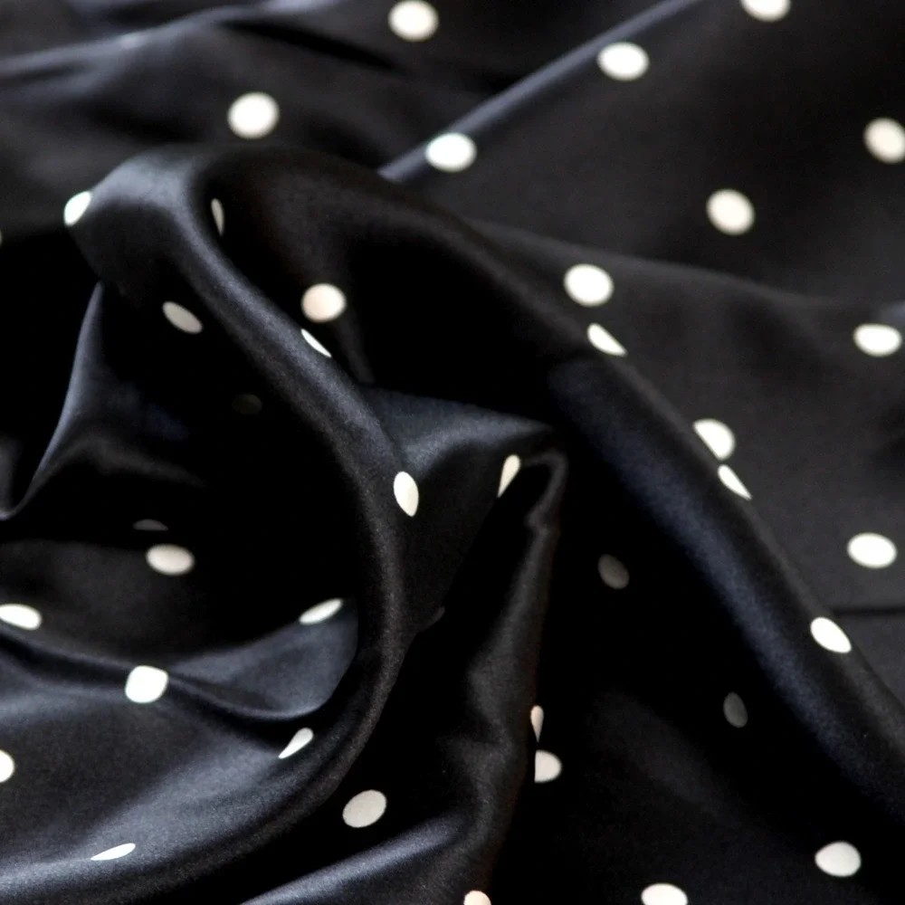 Black White Polka Dot 100 Pure Silk Charmeuse 19mm Fabric By Half Yard 44